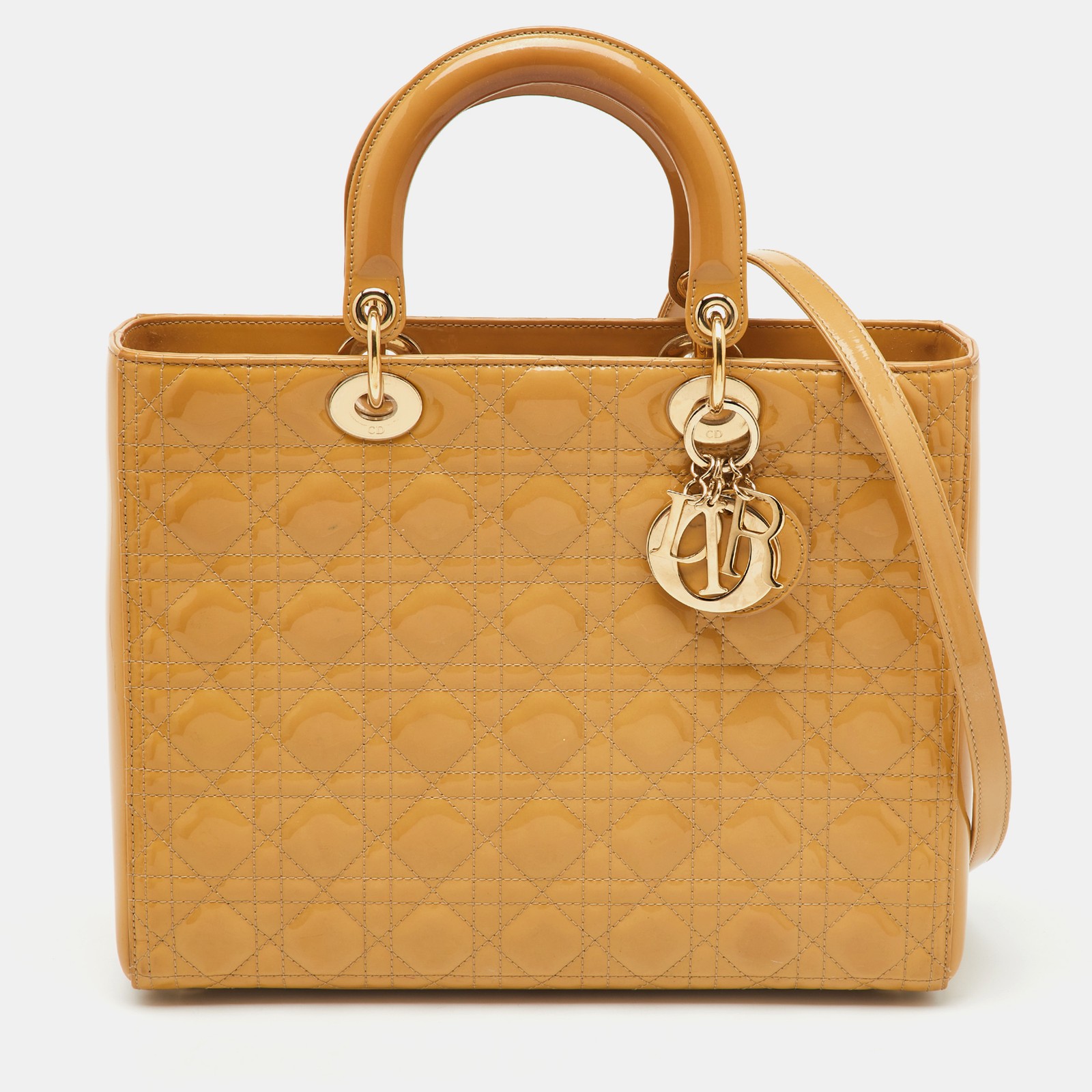 Dior Beige Cannage Patent Leather Large Lady Dior Tote Bag