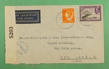 DR WHO 1943 CURACAO NETHERLANDS WWII CENSORED AIRMAIL TO USA R22252