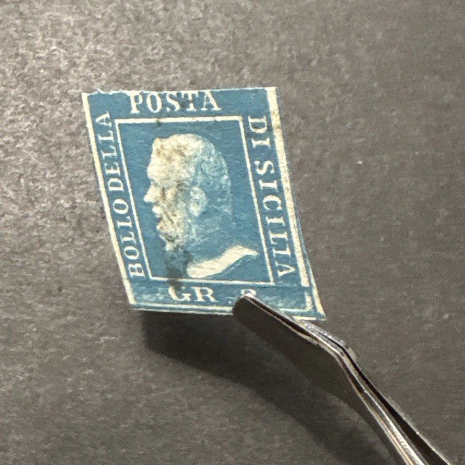 Коллекционная старая марка 1859 Сицилия 2 итальянских государства Грано как новая без наклеек и следов Ферденандо II  - Изображение 2 из 4