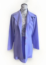 Vintage Y2K 90s Wrapper Lavender 2 Piece Fitted Jacket Skirt Suit Flaws