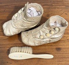 Antique Leather Baby Side Button Boots Victorian High Top Shoes BONUS Baby Brush