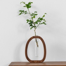 Test Tube Vase with Wooden Stand Creative Modern Decorative Glass Planter Bud