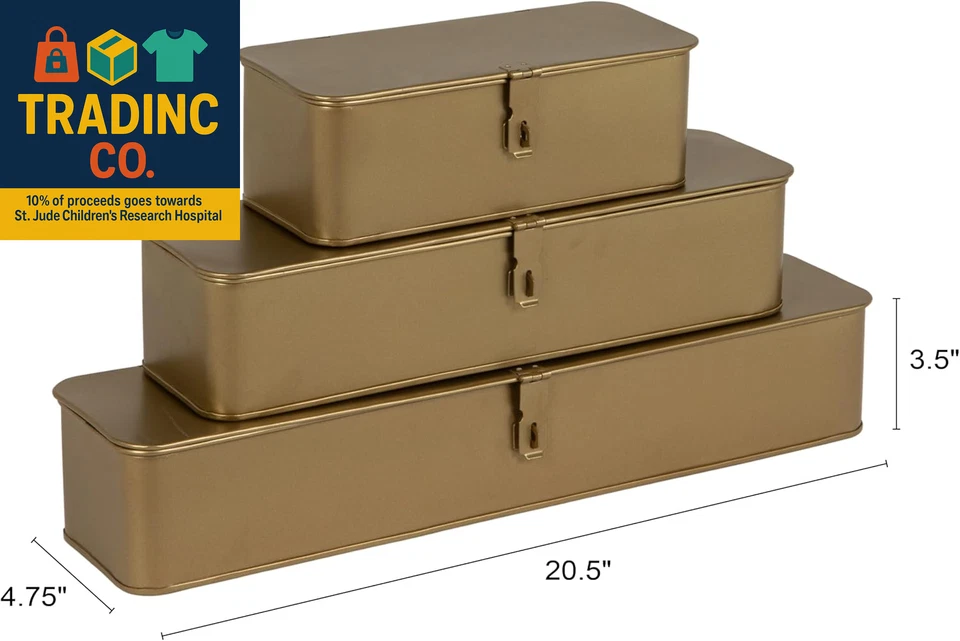 Decorative Metal Boxes with Gold Finish (Set of 3 Sizes) - Image 2 of 4