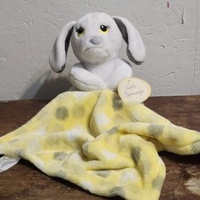 Little Beginnings Lovey 7" Sad Puppy Dog White Plush W/ Yellow Gray Blanket
