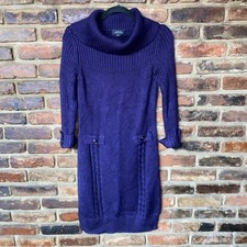 Tahari Arthur S Levine Purple Cable Knit Turtleneck Sweater Dress Women's Small