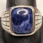 Sterling Silver 925 Sodalite Signet Ring Mens Size 10.5 Heavy Vintage