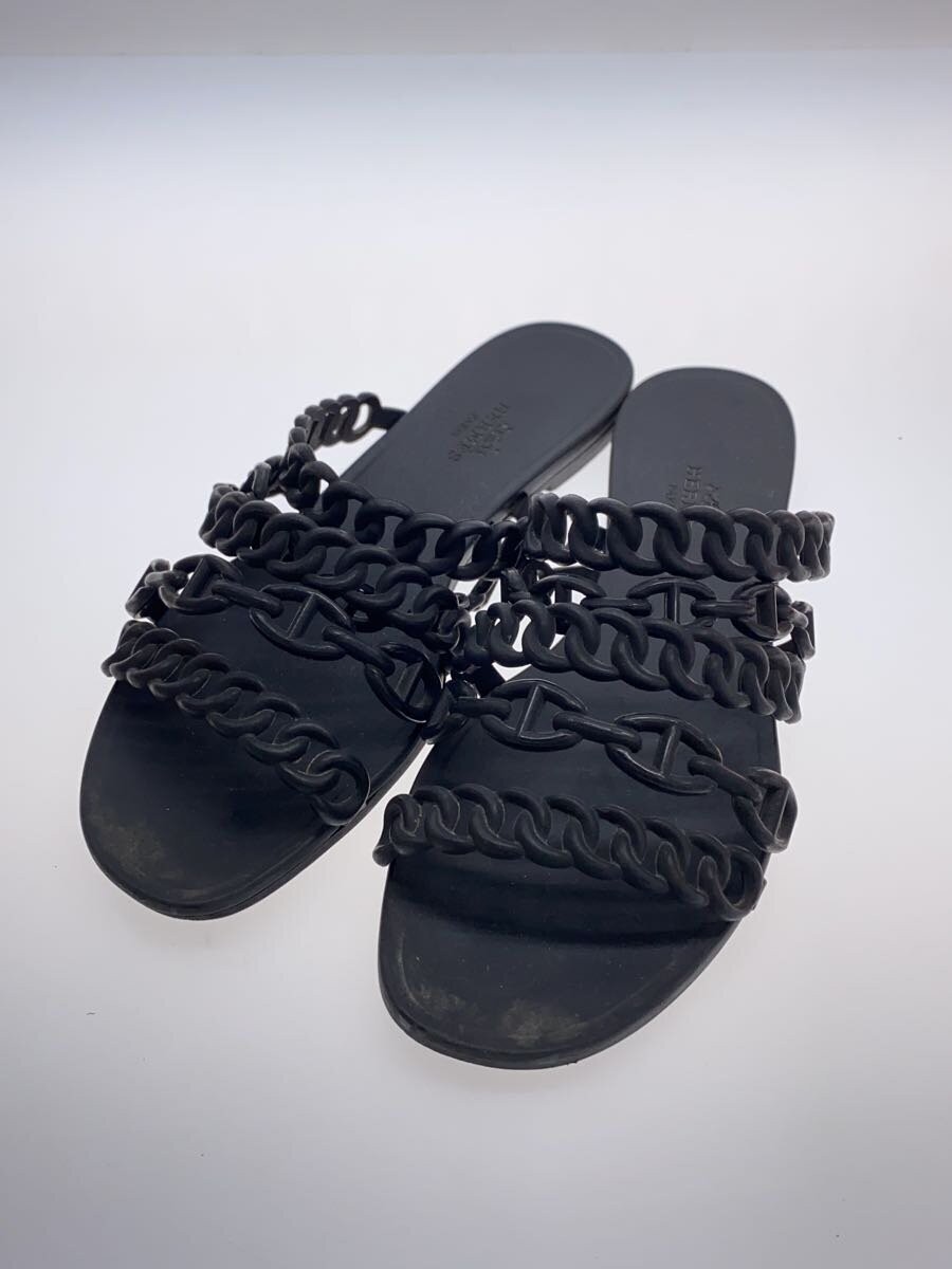 Authentic HERMES Chaine d'Ancre Black Rubber Slip-On Sandals EU 36 Pre-Owned