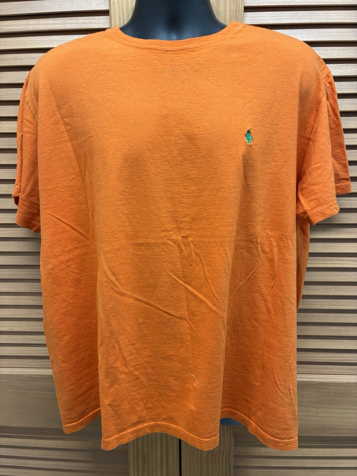 PONY Polo Ralph Lauren taglia grande arancione con frangia verde manica corta 49 5" petto