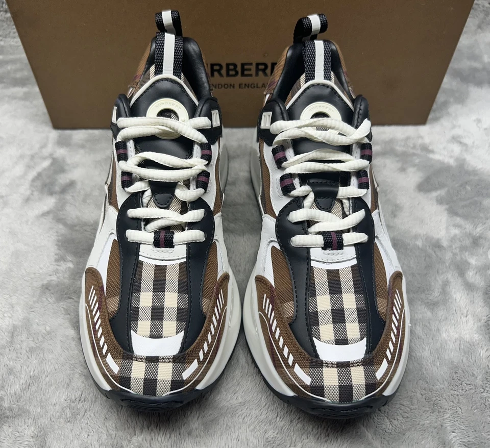 Zapatos Burberry Mujer Talla 36 Marrón Abedul Oscuro Cuadros Parte Superior Baja Tenis Italia Foto 2 de 4