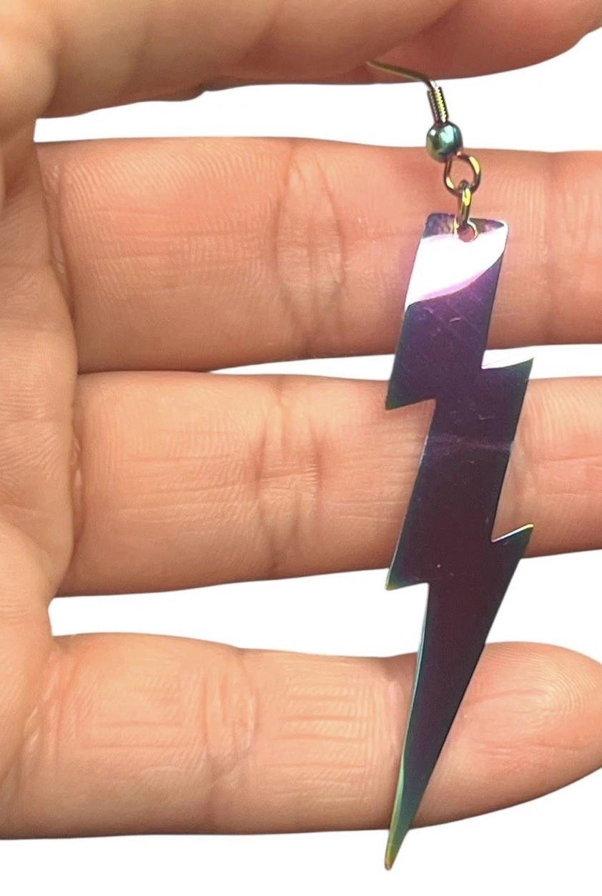 Chrome Lightning Bolt Dangle Earrings Iridescent … - image 6