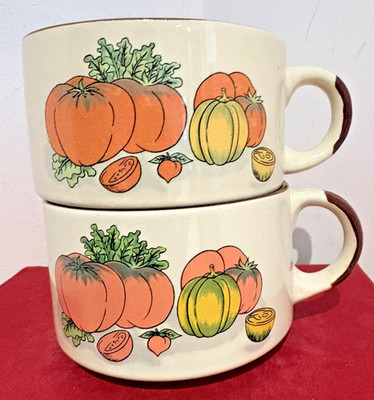 2 große neue Suppenschüssel Kürbisschale Benzin Promotion Gemüse Retro Becher Paar
