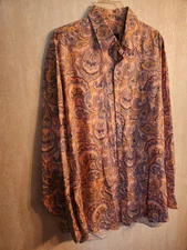 Mens Scott Barber Paisley Long Sleeve Shirt Large Orange & Blue Retro Design