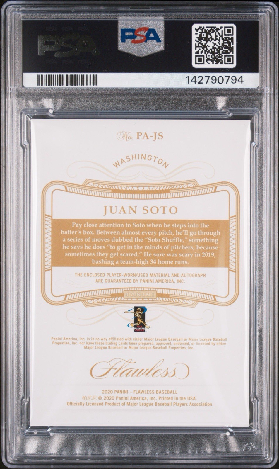 2020 Panini Flawless /10 Juan Soto Auto 10 PSA view 2