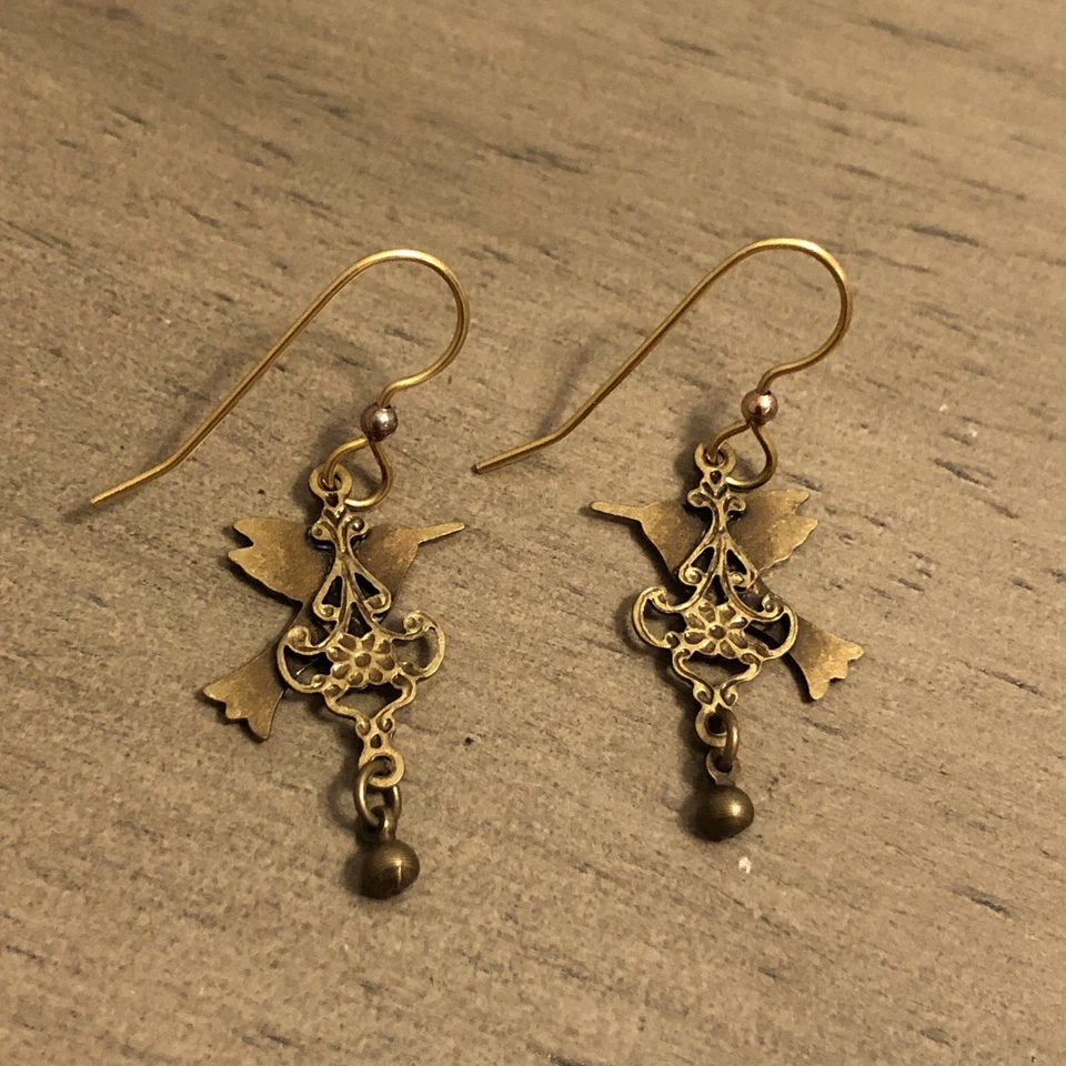 Pendientes Colibrí - Estilo Retro - Colorido Tono Bronce Foto 3 de 4