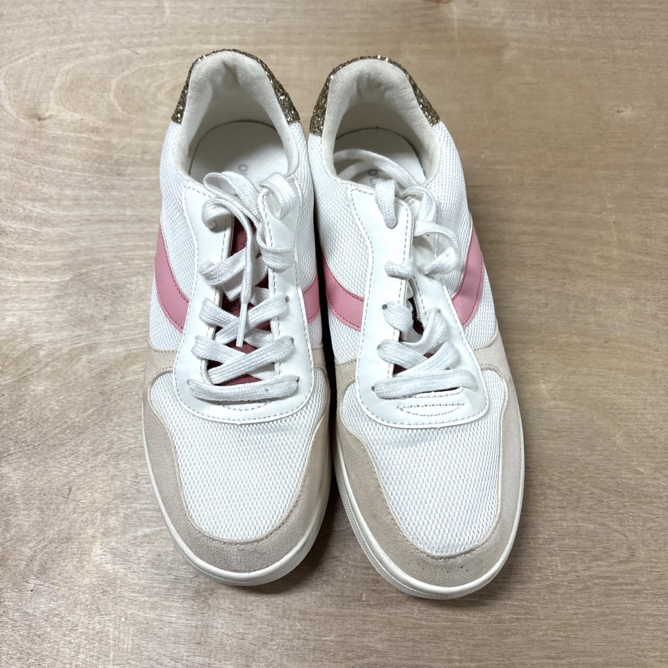 Old Navy Women’s Tennis Shoes Size 8 Pink Beige Low Top Athletic Classic Glitter - Image 2 of 4