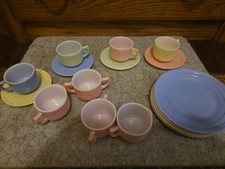 14 pc Vintage Hazel Atlas Children's Tea Set Little Hostess Pastel Complete Set