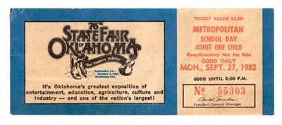 1982 - 76th Oklahoma State Fair Metropolitan School Day Child Ticket - XL2UV