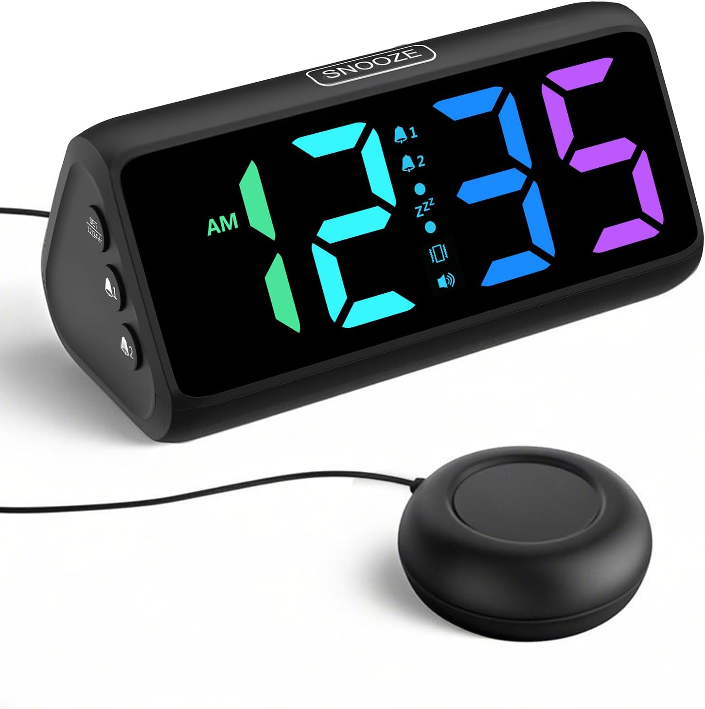 Loud Alarm Clock for Heavy Sleepers, Vibrating Alarm Clock with Bed Shaker, RGB