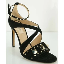 Valentino Black Suede Rockstud Cross Strap High Heel Sandals Size 36 NIB $1085