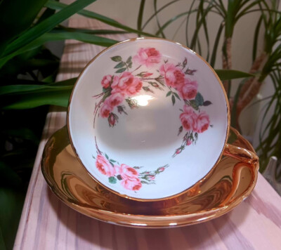 Vintage Sutherland China Delphine Tea Cup & Saucer Set -22K Gold Plated -England