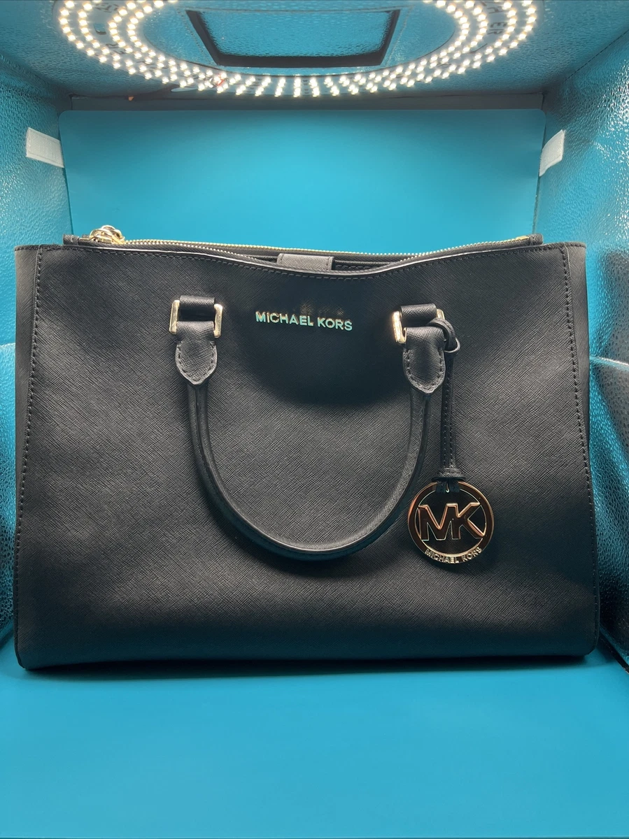 Michael Kors EUC Pebble Black/Gold Leather Large Tote Bag 