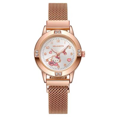 HELLO KITTY GOLD MESH BAND WATCH - NEW CITIZEN Q&Q Hello Kitty Wrist Watch with Metal Band Mesh  main image 2
