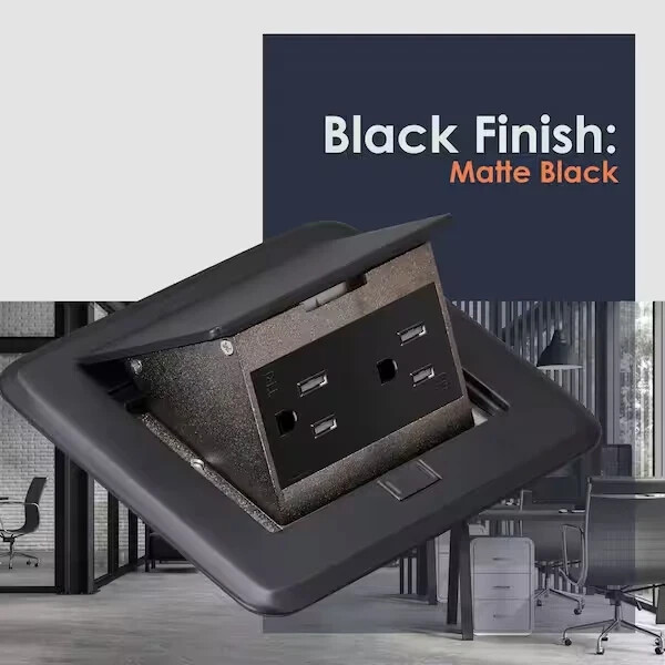 Pop-Up Floor Outlet Electrical Box Wood Sub Flooring 15Amp TR Duplex Black