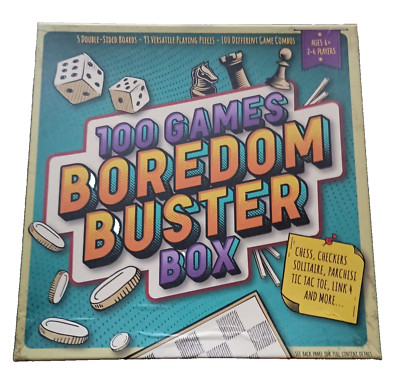 NEW Boredom Buster Box Games - 100 Games - 5 Double Sided Playing Boards