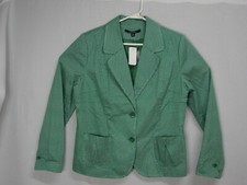New Chadwick Blazer Jacket Green White Polka Dot 2 Button Pockets Womens Size 14