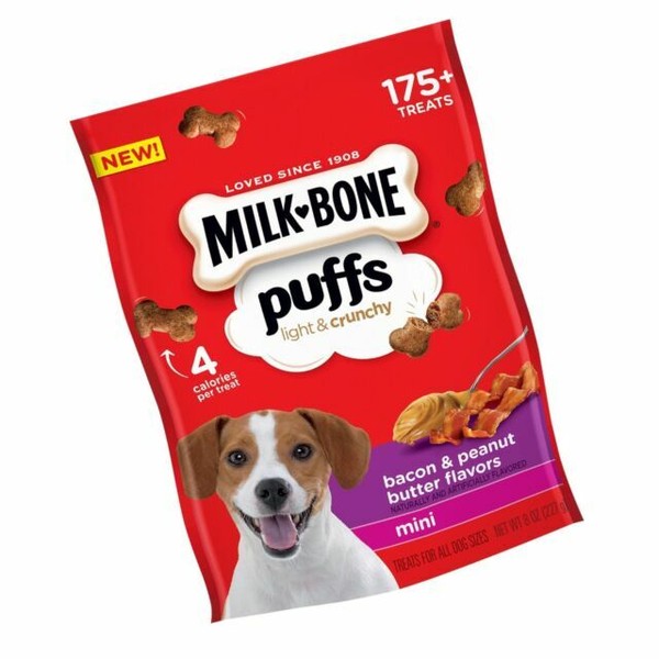 MilkBone Puffs Crunchy Dog Treats Bacon and Peanut Butter Flavor Mini