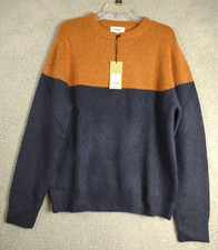 Goodfellow Sweater Mens M Navy/Orange Colorblock Knit Crew Neck Pullover NEW NWT