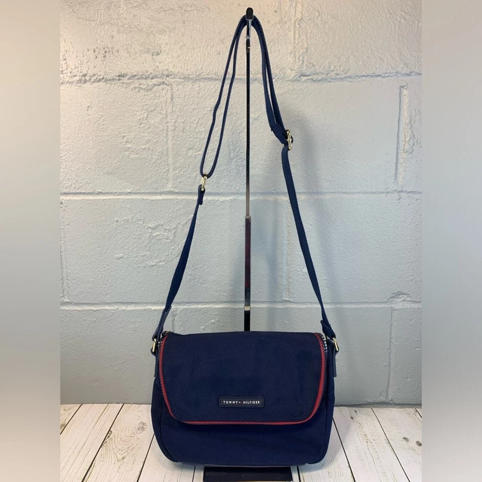 Tommy Hilfiger Canvas/Nylon Messenger/Crossbody Bag-Navy & Red - Image 4 of 4