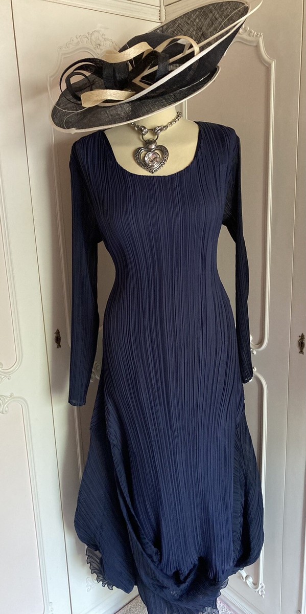 CHESCA Navy Crush Pleat DRESS Suit Mother of the Bride Wedding