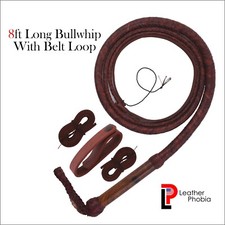 Leather Bullwhip 6  8 Feet Long 16 Plait Adventure Movie Inspired Bull Whip