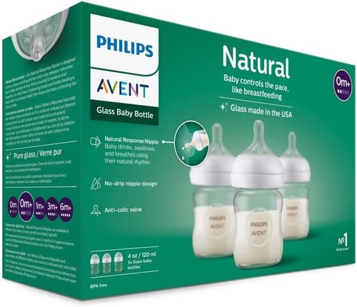 Philips Canada GLASS Natural Baby Bottle W/Natural Response Nipple 4oz 3 pack - Picture 19 of 24