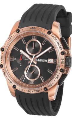 MAGNUM GOLD BROWN STAINLESS STEEL AND SILICONE CHRONOGRAPH WATCH MA33568