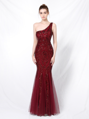 strapless open back dress One-Shoulder Cut-Out Long Prom Dress with Side Sash PromGirl