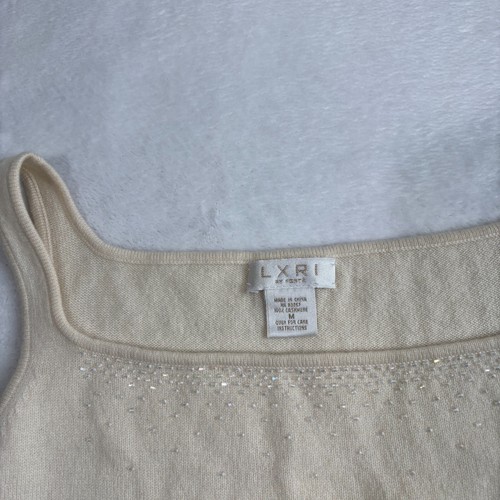 LXRI Beige Knitted Cashmere Cut Beads Wide Straps Pullover Tank Top Women Medium - Picture 3 of 6