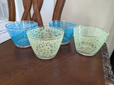 IKEA GODTA Glass Dessert Bowls Blue & Yellow Floral Pattern Retired Set of 4