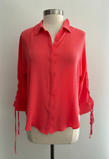 Carmen Marc Valvo Orange Crepe Button Front Tie Sleeve Top sz Medium New NWT