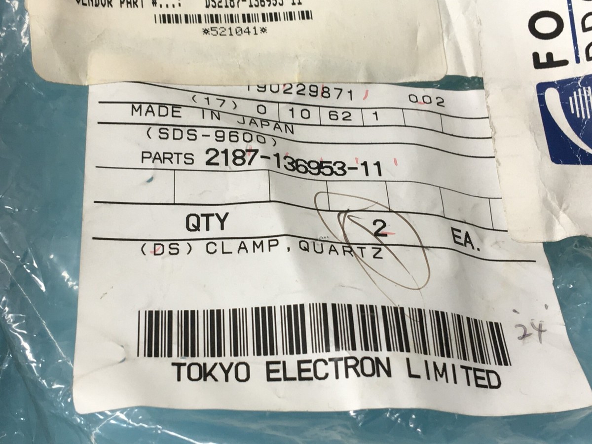 TOKYO ELECTRON TEL DS2187-136953-11 CLAMP QUARTZ PHAI50, 2187