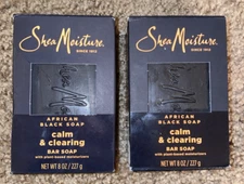 (LOT OF 2) Shea Moisture African Black Soap Calm & Clearing Bar Soap, 8 oz