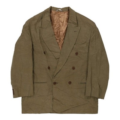 80er Jahre Dino Del Bene Blazer - Large Khaki Wollmischung