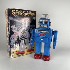 HA HA TOY Vintage Electric Tin Toy Robot Smoking Spaceman Blue Reproduction