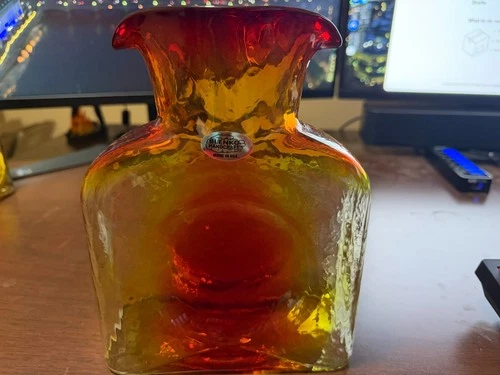 Blenko Glass Handmade Glass 384 Water Bottle in Tangerine