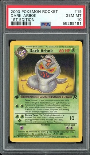 PSA 10 Dark Arbok 1st Edition Team Rocket 19/82 Rare Pokemon Card