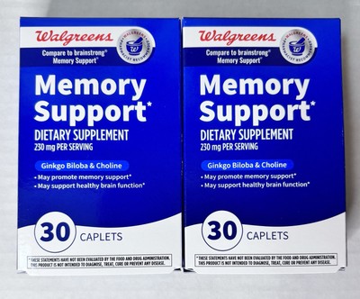 Walgreens Memory Support, Gino Blobs & Choline 30 Caplets Exp 3/26 Lot Of 2