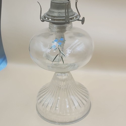 Vintage Glass Oil Lamp with Floral Design