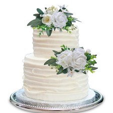 CherishedMoments Set di 2 Pezzi Cake Topper, Decorazione Fiori Artificiali Torta Bianco Verde