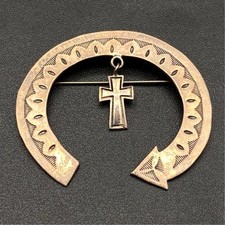Vintage Southwestern Arrow Naja Dangle Cross Stampwork Sterling Silver Brooch